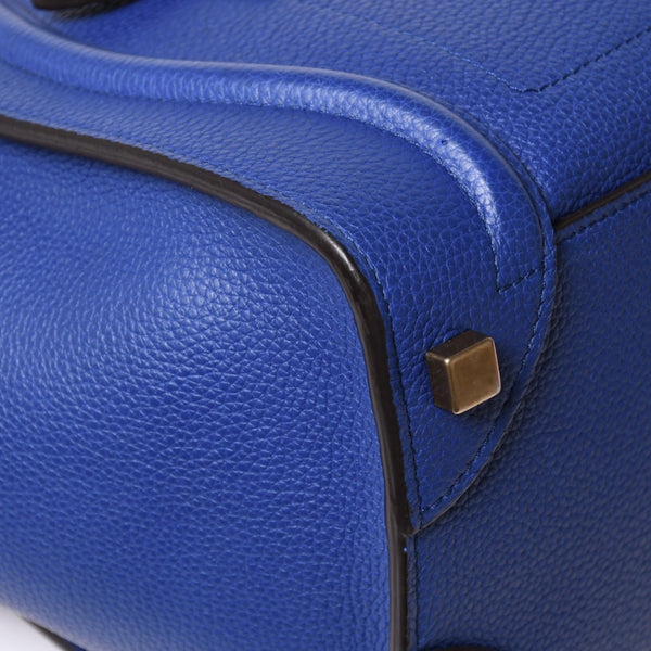 極美品 CELINE セリーヌ ラゲージマイクロショッパー ショルダーバッグ ハンドバッグ フィービー期 インディゴブルー マリン カーフスキン スエード ゴールド金具 廃盤 中古 4a002942