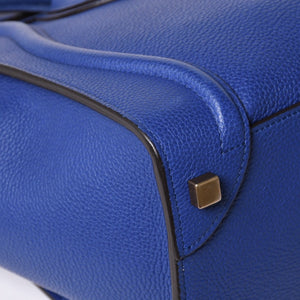 極美品 CELINE セリーヌ ラゲージマイクロショッパー ショルダーバッグ ハンドバッグ フィービー期 インディゴブルー マリン カーフスキン スエード ゴールド金具 廃盤 中古 4a002942