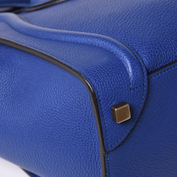極美品 CELINE セリーヌ ラゲージマイクロショッパー ショルダーバッグ ハンドバッグ フィービー期 インディゴブルー マリン カーフスキン スエード ゴールド金具 廃盤 中古 4a002942
