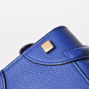 極美品 CELINE セリーヌ ラゲージマイクロショッパー ショルダーバッグ ハンドバッグ フィービー期 インディゴブルー マリン カーフスキン スエード ゴールド金具 廃盤 中古 4a002942