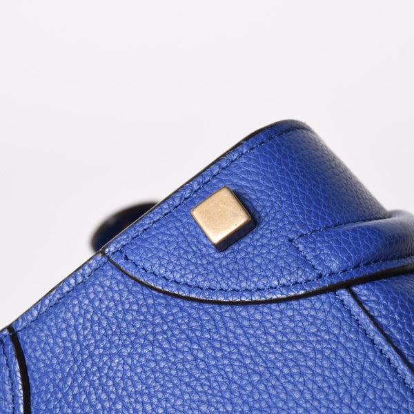 極美品 CELINE セリーヌ ラゲージマイクロショッパー ショルダーバッグ ハンドバッグ フィービー期 インディゴブルー マリン カーフスキン スエード ゴールド金具 廃盤 中古 4a002942