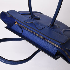 極美品 CELINE セリーヌ ラゲージマイクロショッパー ショルダーバッグ ハンドバッグ フィービー期 インディゴブルー マリン カーフスキン スエード ゴールド金具 廃盤 中古 4a002942