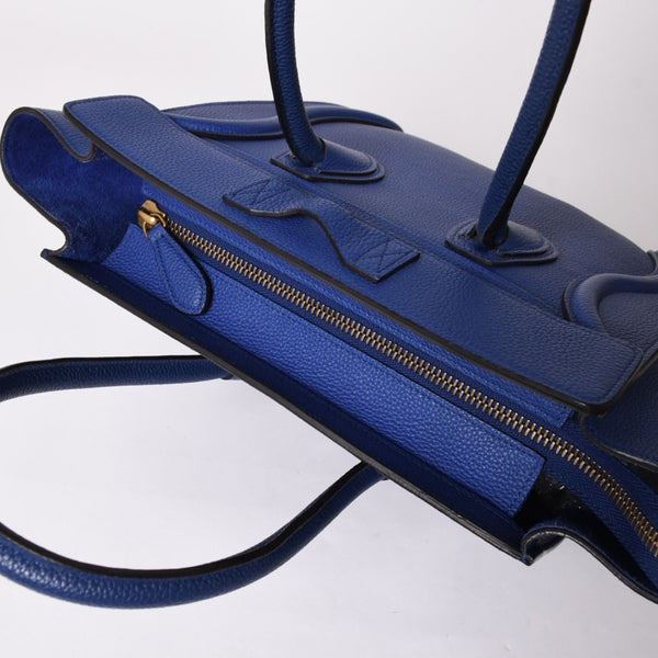 極美品 CELINE セリーヌ ラゲージマイクロショッパー ショルダーバッグ ハンドバッグ フィービー期 インディゴブルー マリン カーフスキン スエード ゴールド金具 廃盤 中古 4a002942