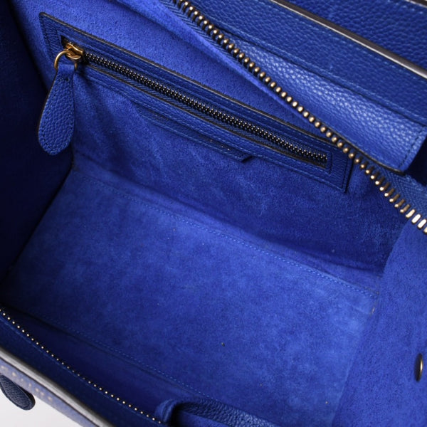 極美品 CELINE セリーヌ ラゲージマイクロショッパー ショルダーバッグ ハンドバッグ フィービー期 インディゴブルー マリン カーフスキン スエード ゴールド金具 廃盤 中古 4a002942