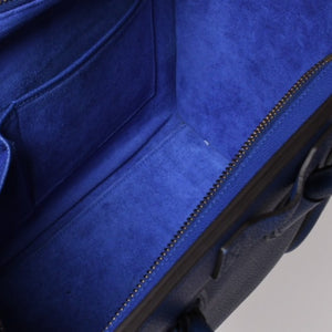 極美品 CELINE セリーヌ ラゲージマイクロショッパー ショルダーバッグ ハンドバッグ フィービー期 インディゴブルー マリン カーフスキン スエード ゴールド金具 廃盤 中古 4a002942