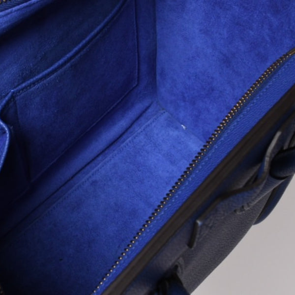 極美品 CELINE セリーヌ ラゲージマイクロショッパー ショルダーバッグ ハンドバッグ フィービー期 インディゴブルー マリン カーフスキン スエード ゴールド金具 廃盤 中古 4a002942
