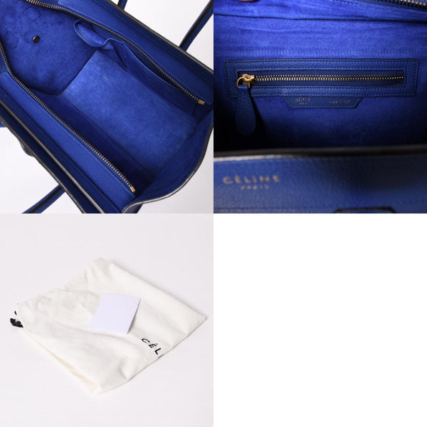 極美品 CELINE セリーヌ ラゲージマイクロショッパー ショルダーバッグ ハンドバッグ フィービー期 インディゴブルー マリン カーフスキン スエード ゴールド金具 廃盤 中古 4a002942