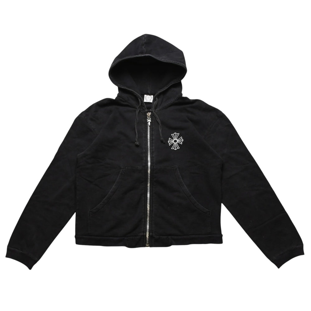 CHROME HEARTS クロムハーツ ジップアップフーディー サイズXS フローラルクロス CHプラス ダガー ブラック 美品 中古 4a002867