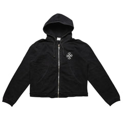 CHROME HEARTS クロムハーツ ジップアップフーディー サイズXS フローラルクロス CHプラス ダガー ブラック 美品 中古 4a002867