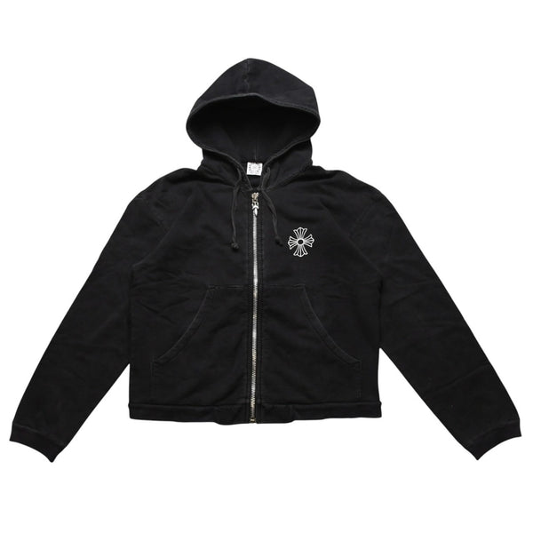 CHROME HEARTS クロムハーツ ジップアップフーディー サイズXS フローラルクロス CHプラス ダガー ブラック 美品 中古 4a002867