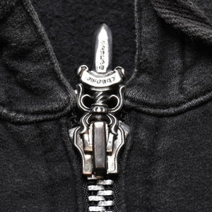 CHROME HEARTS クロムハーツ ジップアップフーディー サイズXS フローラルクロス CHプラス ダガー ブラック 美品 中古 4a002867