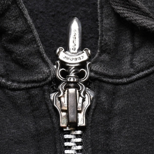 CHROME HEARTS クロムハーツ ジップアップフーディー サイズXS フローラルクロス CHプラス ダガー ブラック 美品 中古 4a002867