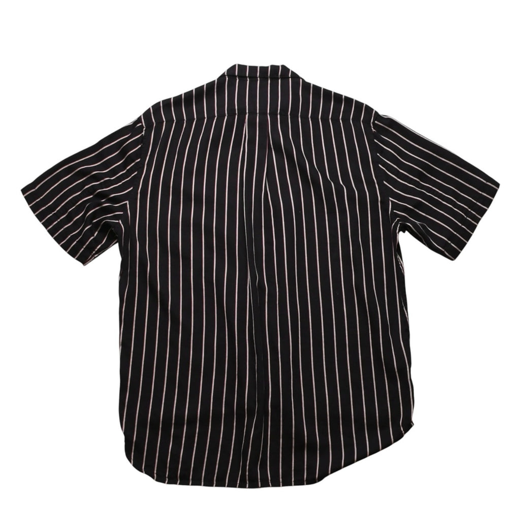 CHROME HEARTS クロムハーツ ジップアップ 半袖シャツ サイズM ダガー クロスボール ストライプ シルバー925 ブラック 美品 中古 4a002528
