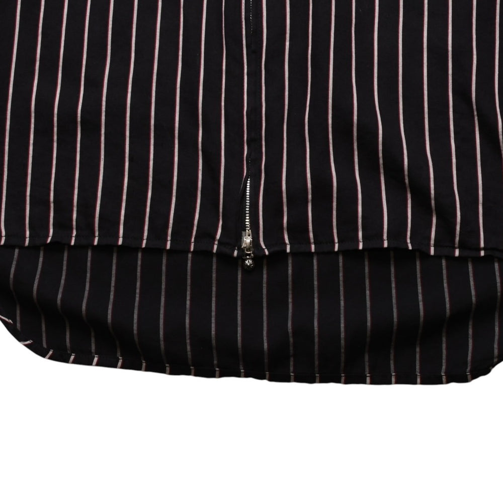 CHROME HEARTS クロムハーツ ジップアップ 半袖シャツ サイズM ダガー クロスボール ストライプ シルバー925 ブラック 美品 中古 4a002528