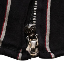画像をギャラリービューアに読み込む, CHROME HEARTS クロムハーツ ジップアップ 半袖シャツ サイズM ダガー クロスボール ストライプ シルバー925 ブラック 美品 中古 4a002528