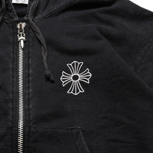 Load image into Gallery viewer, CHROME HEARTS クロムハーツ ジップアップフーディー サイズXS フローラルクロス CHプラス ダガー ブラック 美品 中古 4a002867