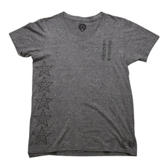 CHROME HEARTS クロムハーツ Vネック 半袖Tシャツ サイズL ホースシュー オールドイングリッシュロゴ スター 霜降りグレー 美品 中古 4a002861