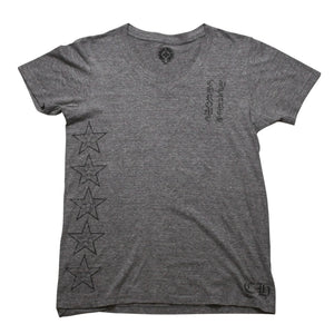 CHROME HEARTS クロムハーツ Vネック 半袖Tシャツ サイズL ホースシュー オールドイングリッシュロゴ スター 霜降りグレー 美品 中古 4a002861