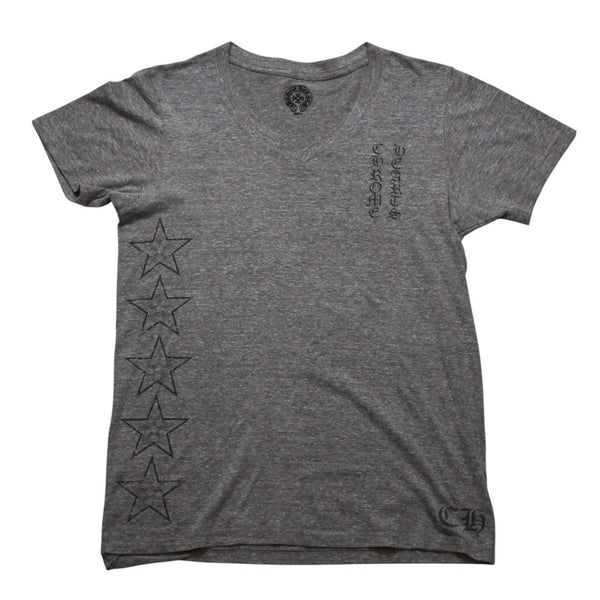 CHROME HEARTS クロムハーツ Vネック 半袖Tシャツ サイズL ホースシュー オールドイングリッシュロゴ スター 霜降りグレー 美品 中古 4a002861