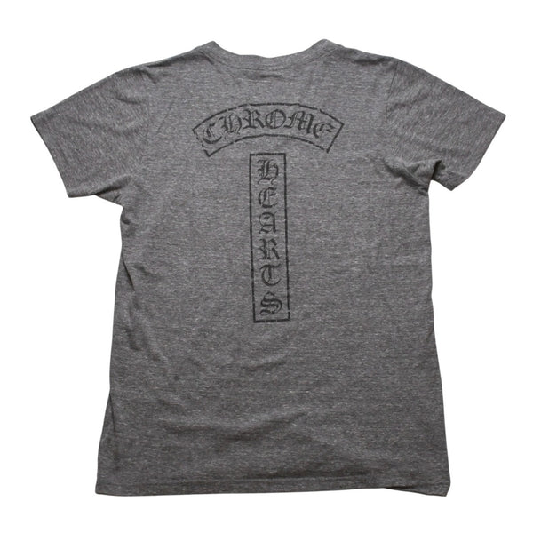CHROME HEARTS クロムハーツ Vネック 半袖Tシャツ サイズL ホースシュー オールドイングリッシュロゴ スター 霜降りグレー 美品 中古 4a002861