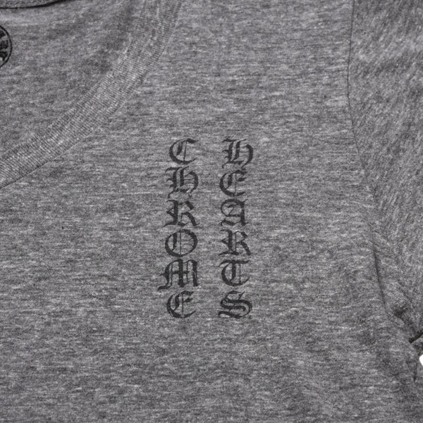 CHROME HEARTS クロムハーツ Vネック 半袖Tシャツ サイズL ホースシュー オールドイングリッシュロゴ スター 霜降りグレー 美品 中古 4a002861