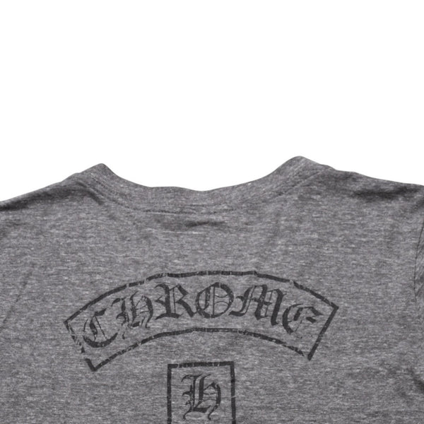 CHROME HEARTS クロムハーツ Vネック 半袖Tシャツ サイズL ホースシュー オールドイングリッシュロゴ スター 霜降りグレー 美品 中古 4a002861