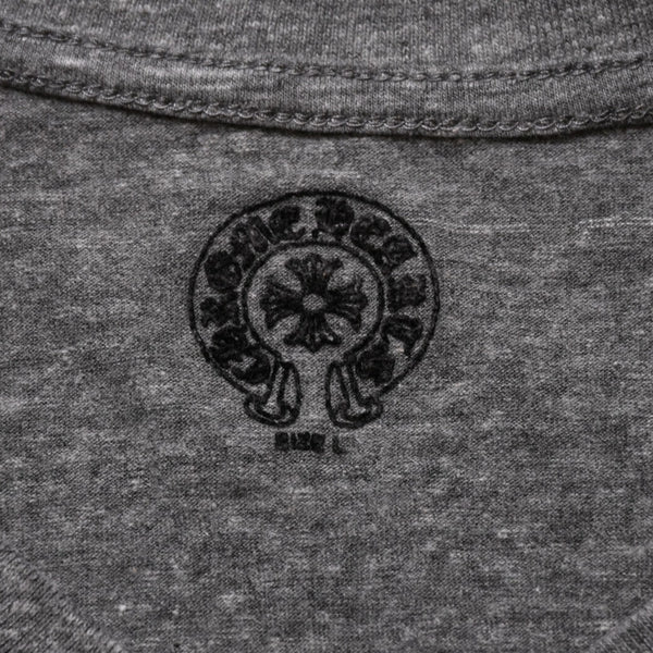 CHROME HEARTS クロムハーツ Vネック 半袖Tシャツ サイズL ホースシュー オールドイングリッシュロゴ スター 霜降りグレー 美品 中古 4a002861
