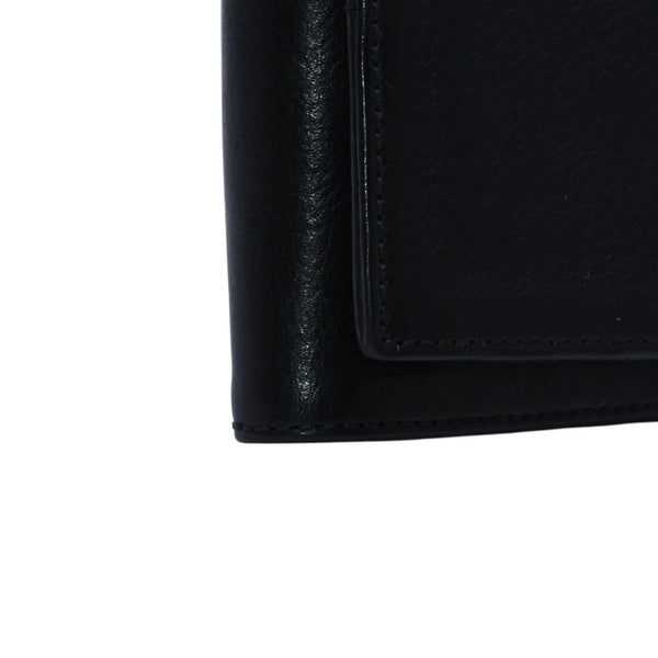 CHROME HEARTS クロムハーツ レザーカードケース 三つ折り スクロールラベルロゴ シルバー925 ブラック 美品 中古 4a002870