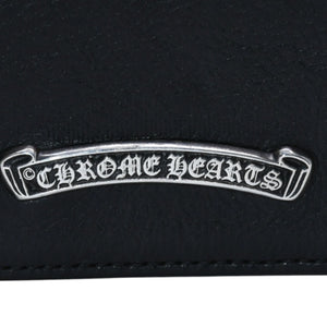 CHROME HEARTS クロムハーツ レザーカードケース 三つ折り スクロールラベルロゴ シルバー925 ブラック 美品 中古 4a002870