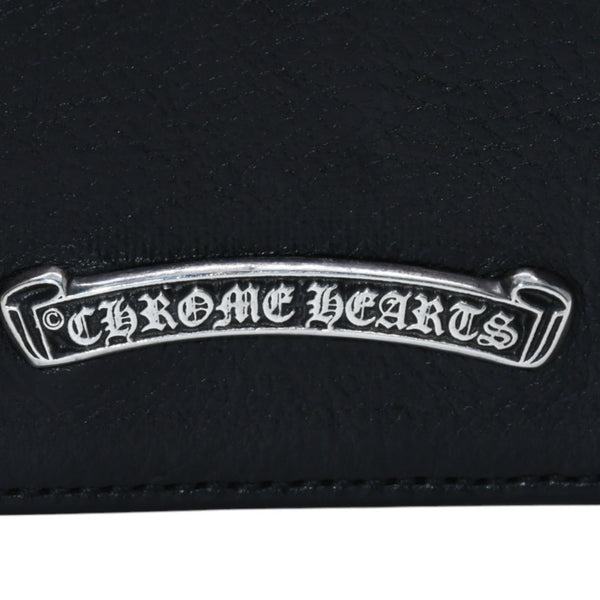 CHROME HEARTS クロムハーツ レザーカードケース 三つ折り スクロールラベルロゴ シルバー925 ブラック 美品 中古 4a002870