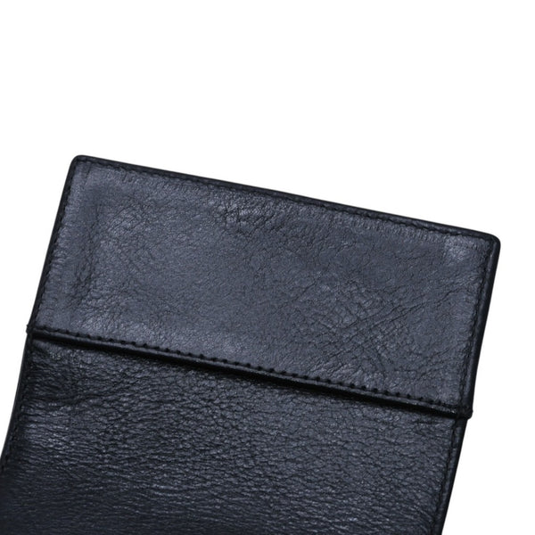 CHROME HEARTS クロムハーツ レザーカードケース 三つ折り スクロールラベルロゴ シルバー925 ブラック 美品 中古 4a002870