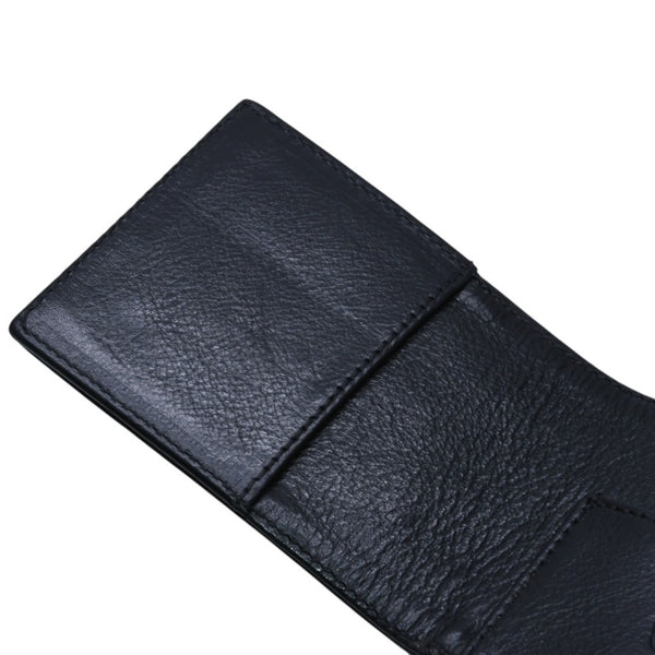 CHROME HEARTS クロムハーツ レザーカードケース 三つ折り スクロールラベルロゴ シルバー925 ブラック 美品 中古 4a002870