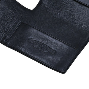 CHROME HEARTS クロムハーツ レザーカードケース 三つ折り スクロールラベルロゴ シルバー925 ブラック 美品 中古 4a002870
