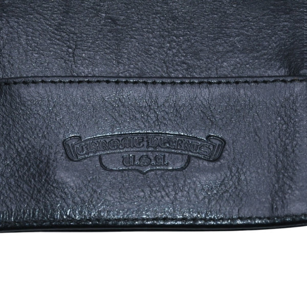 CHROME HEARTS クロムハーツ レザーカードケース 三つ折り スクロールラベルロゴ シルバー925 ブラック 美品 中古 4a002870