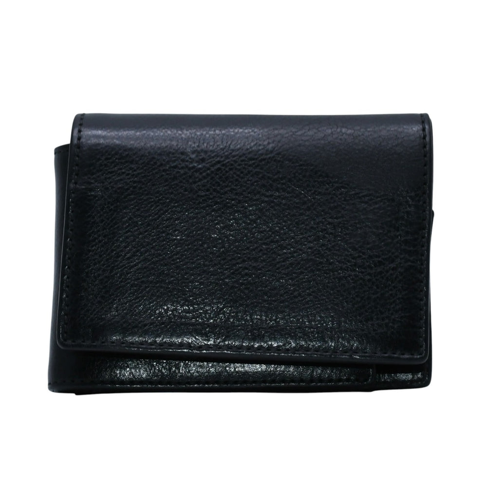 CHROME HEARTS クロムハーツ レザーカードケース 三つ折り スクロールラベルロゴ シルバー925 ブラック 美品 中古 4a002870