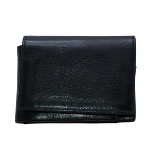 CHROME HEARTS クロムハーツ レザーカードケース 三つ折り スクロールラベルロゴ シルバー925 ブラック 美品 中古 4a002870