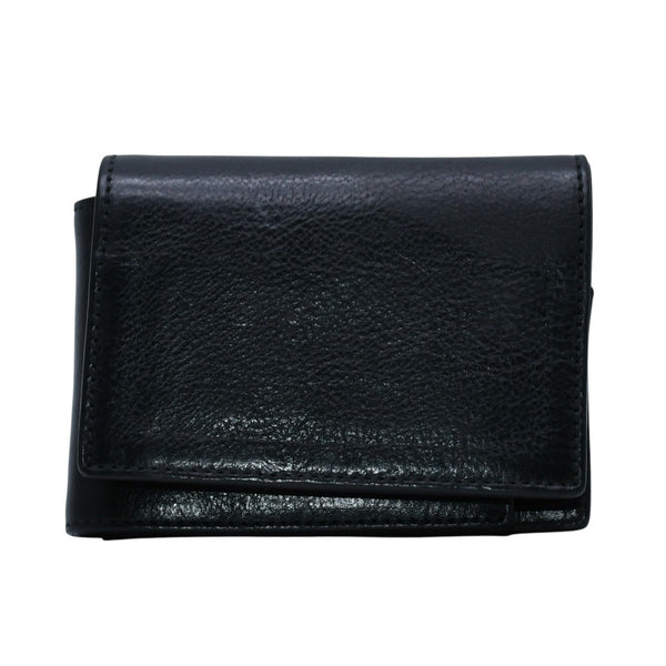 CHROME HEARTS クロムハーツ レザーカードケース 三つ折り スクロールラベルロゴ シルバー925 ブラック 美品 中古 4a002870
