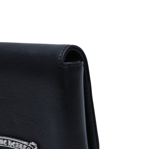 CHROME HEARTS クロムハーツ レザーカードケース 三つ折り スクロールラベルロゴ シルバー925 ブラック 美品 中古 4a002870