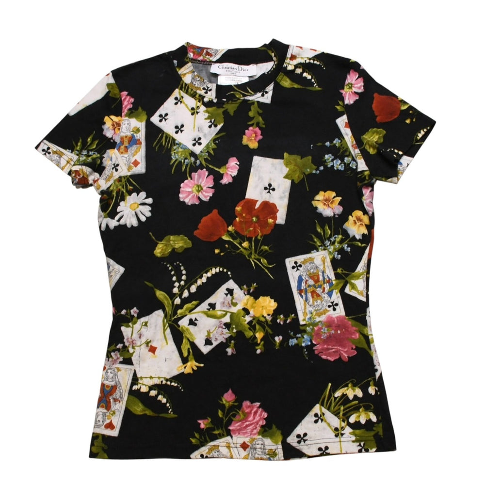 Christian Dior Christian Dior Short Sleeve T-Shirt 2A12155020 Size 36 Botanical Playing Cards All Over Pattern Vintage Good Condition Used 4a002872