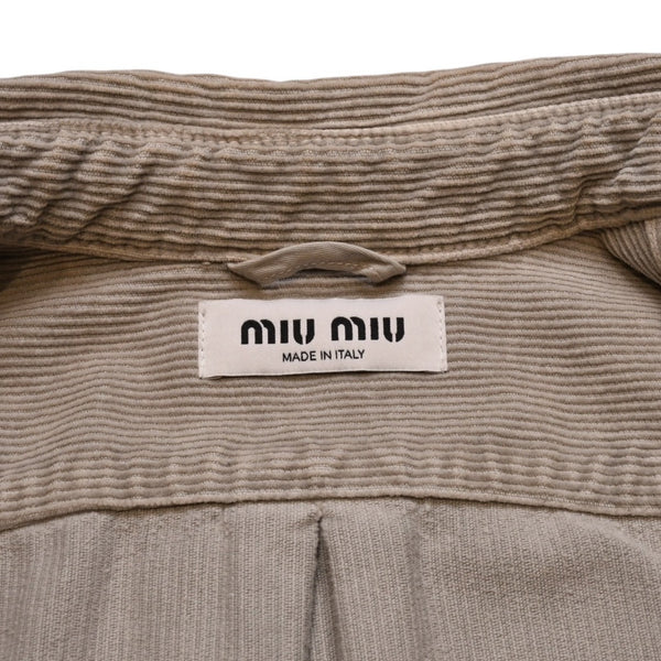 新品未使用 Miu Miu ミュウミュウ ガーメントダイコーデュロイシャツ ショート丈 クロップド ウォッシュ加工 コーデュロイ生地 グレー 中古 4a002443