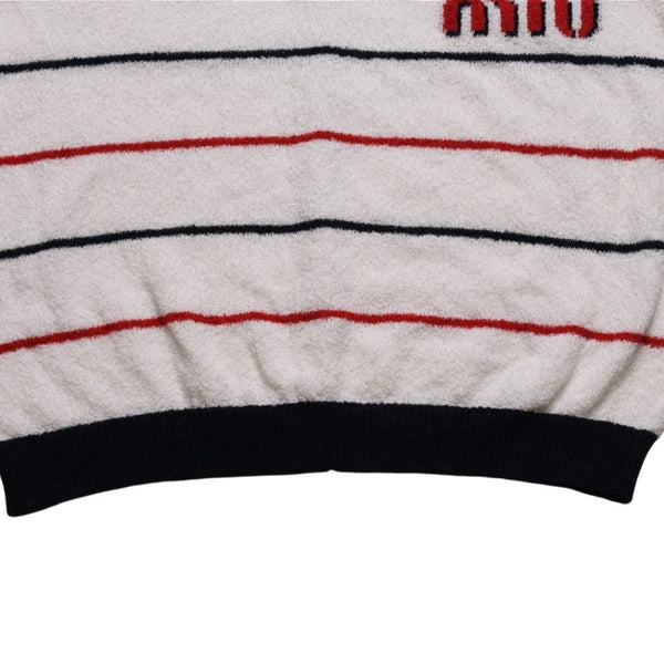 MIUMIU ミュウミュウ 22SS 半袖トップス MML563 サイズ38 クロップド丈 パイル ボーダー柄 ホワイト 美品 中古 4a002560