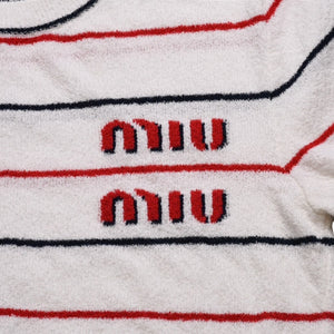 MIUMIU ミュウミュウ 22SS 半袖トップス MML563 サイズ38 クロップド丈 パイル ボーダー柄 ホワイト 美品 中古 4a002560
