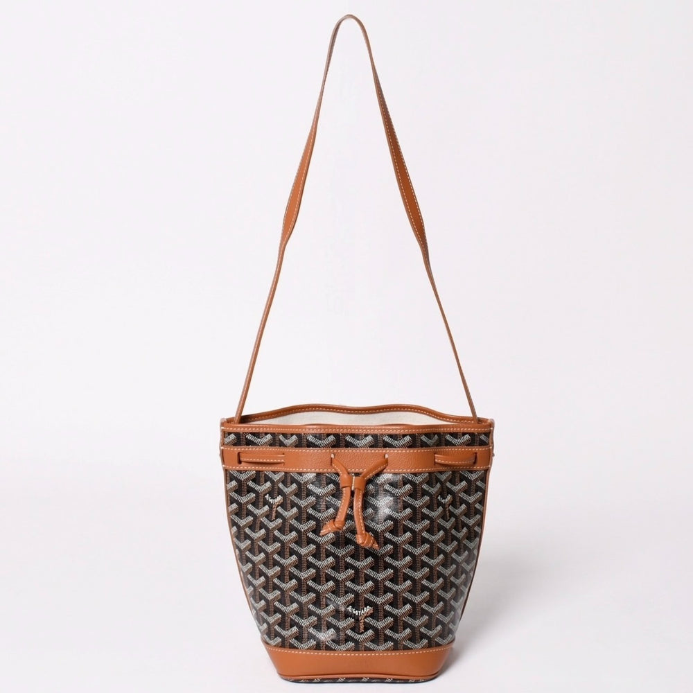 新品未使用 GOYARD ゴヤール プティフロ バケット バッグ ブラウン ショルダーバッグ コーティングキャンバス カーフスキン 中古 4a002823