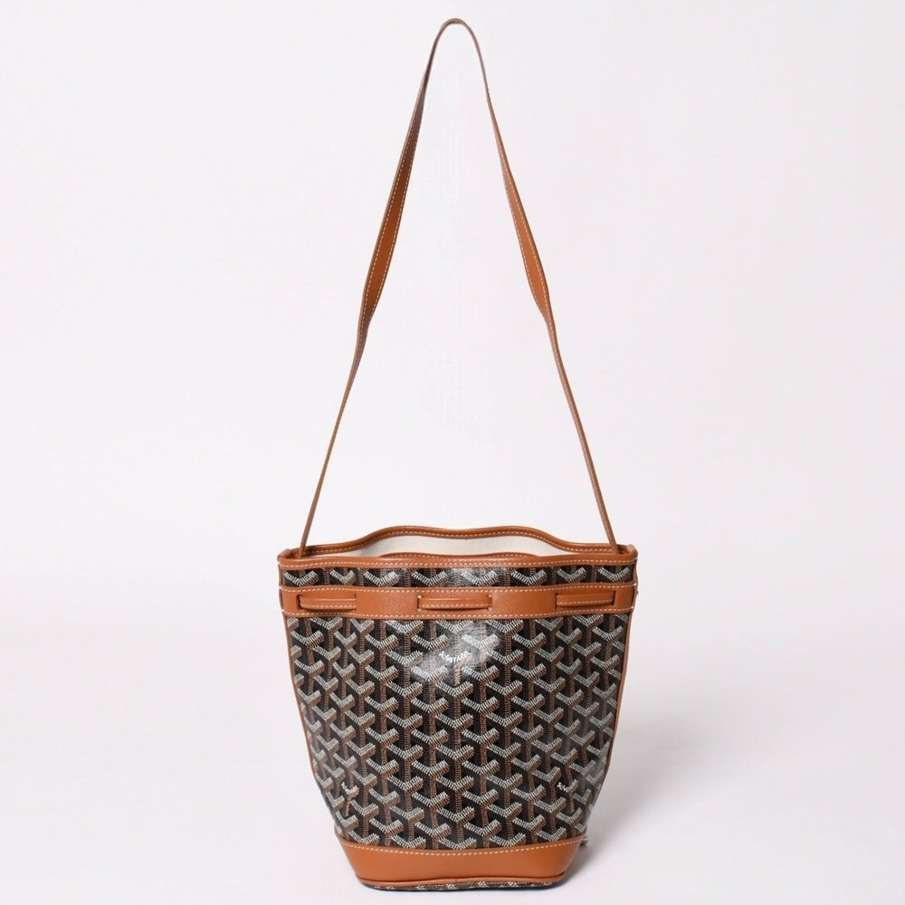 新品未使用 GOYARD ゴヤール プティフロ バケット バッグ ブラウン ショルダーバッグ コーティングキャンバス カーフスキン 中古 4a002823