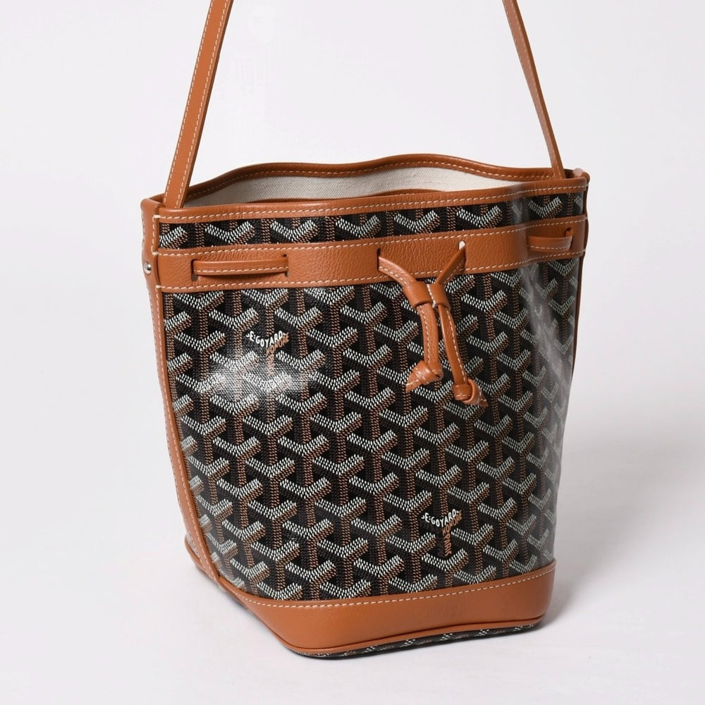 新品未使用 GOYARD ゴヤール プティフロ バケット バッグ ブラウン ショルダーバッグ コーティングキャンバス カーフスキン 中古 4a002823