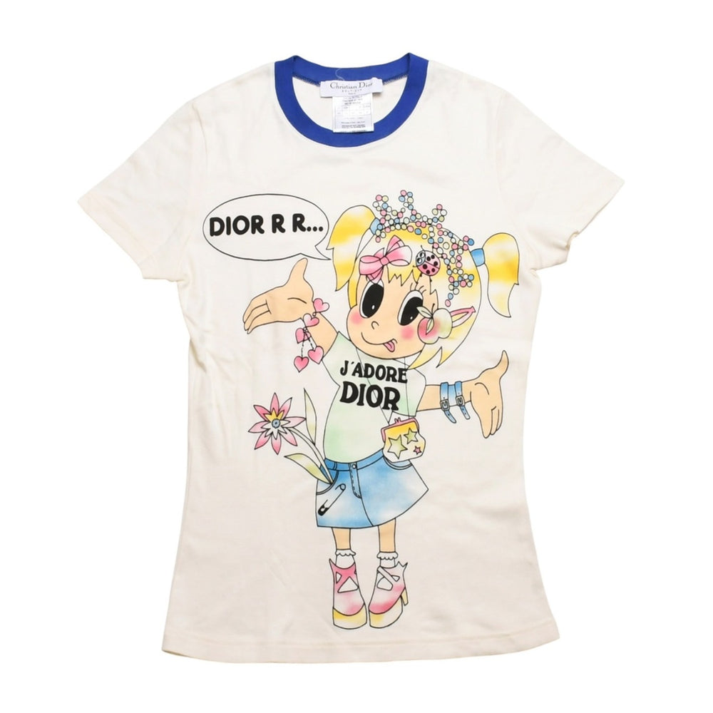 極美品 Christian Dior クリスチャンディオール ヴィンテージ リンガーTシャツ ガリアーノ期 Tシャツ ホワイト ブルー 平成レトロデザイン 5E16155204 中古 4a002896