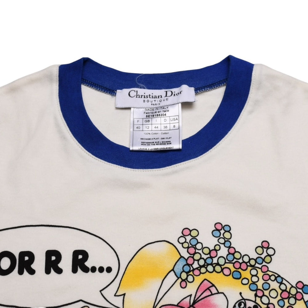 極美品 Christian Dior クリスチャンディオール ヴィンテージ リンガーTシャツ ガリアーノ期 Tシャツ ホワイト ブルー 平成レトロデザイン 5E16155204 中古 4a002896