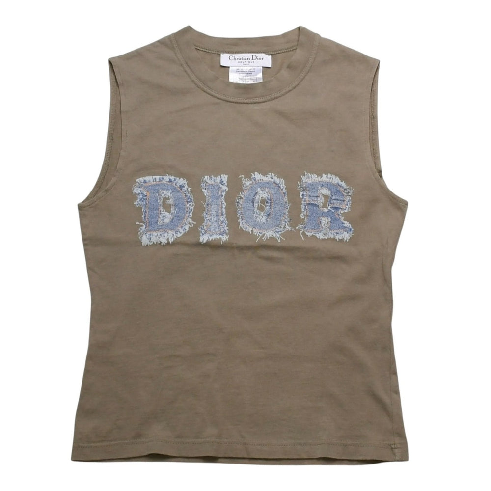 Christian Dior クリスチャンディオール タンクトップ 3P16155302 サイズ38 デニムロゴ サンドカーキ ガリアーノ期 美品 中古 4a002893