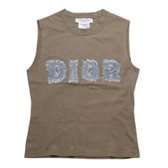 Christian Dior クリスチャンディオール タンクトップ 3P16155302 サイズ38 デニムロゴ サンドカーキ ガリアーノ期 美品 中古 4a002893