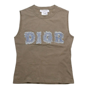 Christian Dior クリスチャンディオール タンクトップ 3P16155302 サイズ38 デニムロゴ サンドカーキ ガリアーノ期 美品 中古 4a002893